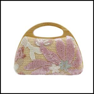 Straw Clutch Evening Bag Hand-Woven Sequin Flower Wedding Party Purse